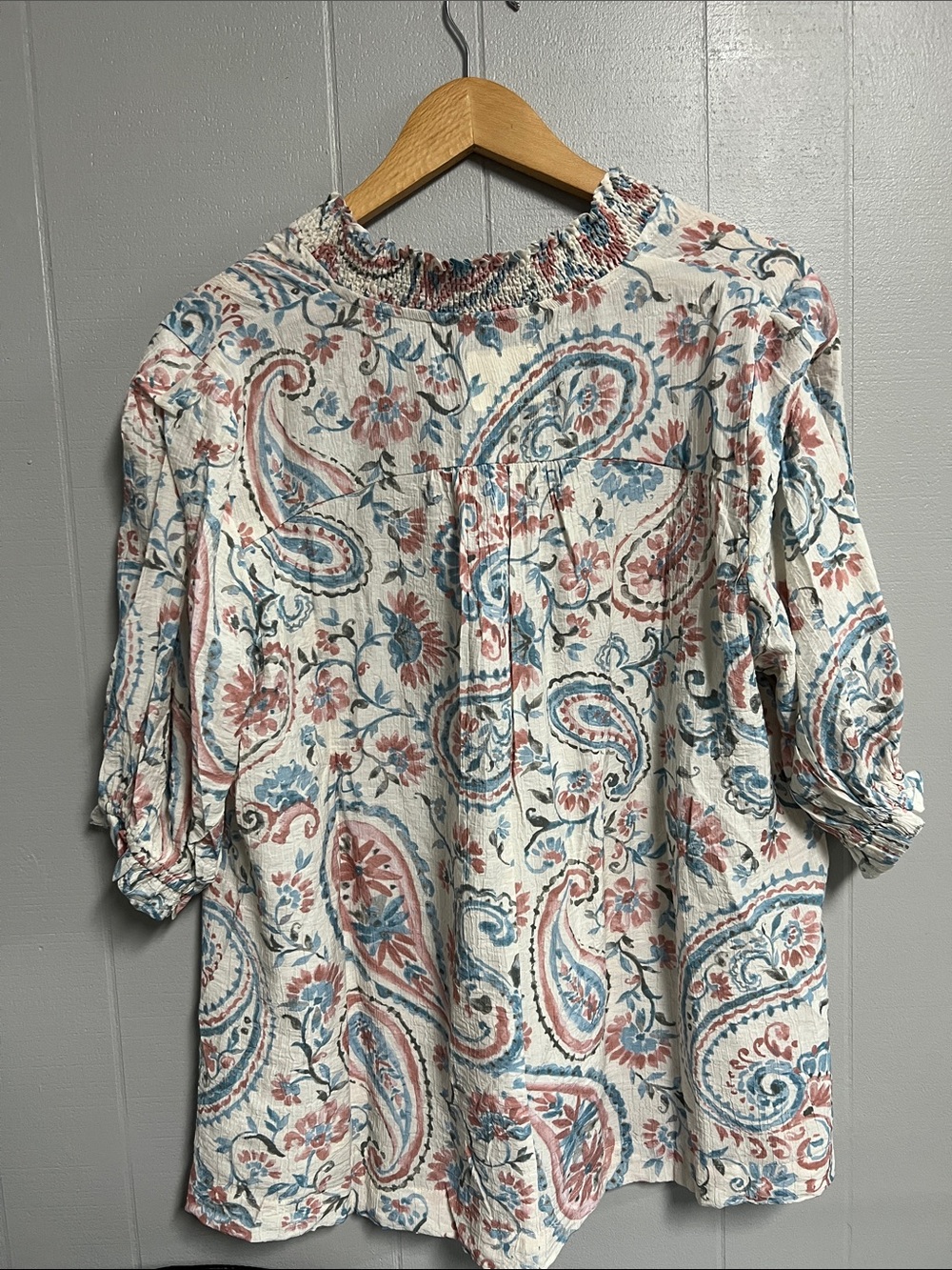 Umgee Blue & Dusty Rose Floral Smocked Ruffle Top Large New with Tags! - Picture 11 of 15